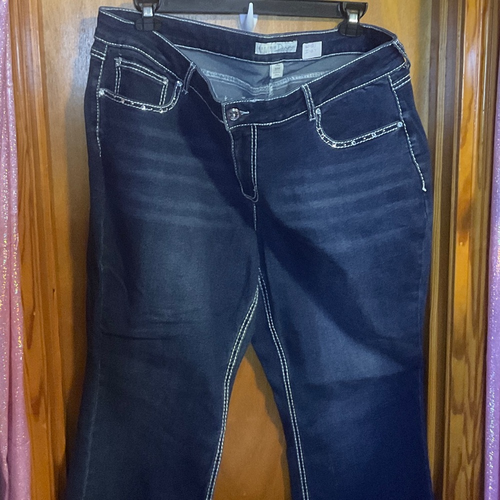 Women’s Dark Blue Boot Cut Jeans with Contrast Stitching